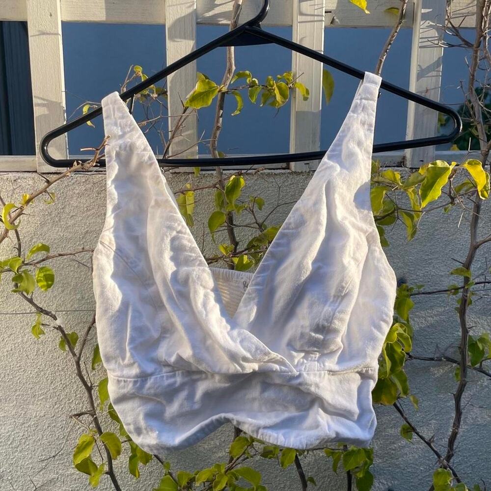 White plunge cross crop top